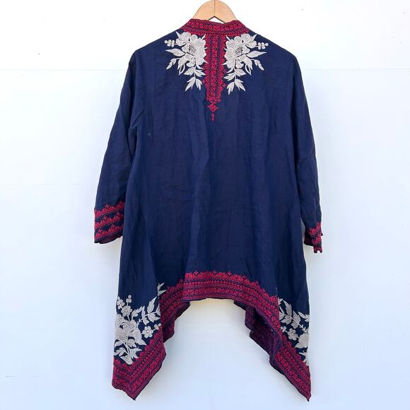 Johnny Was Camille Draped Navy Blue Floral Open Cardigan Duster Medium Boho - Picture 7 of 10